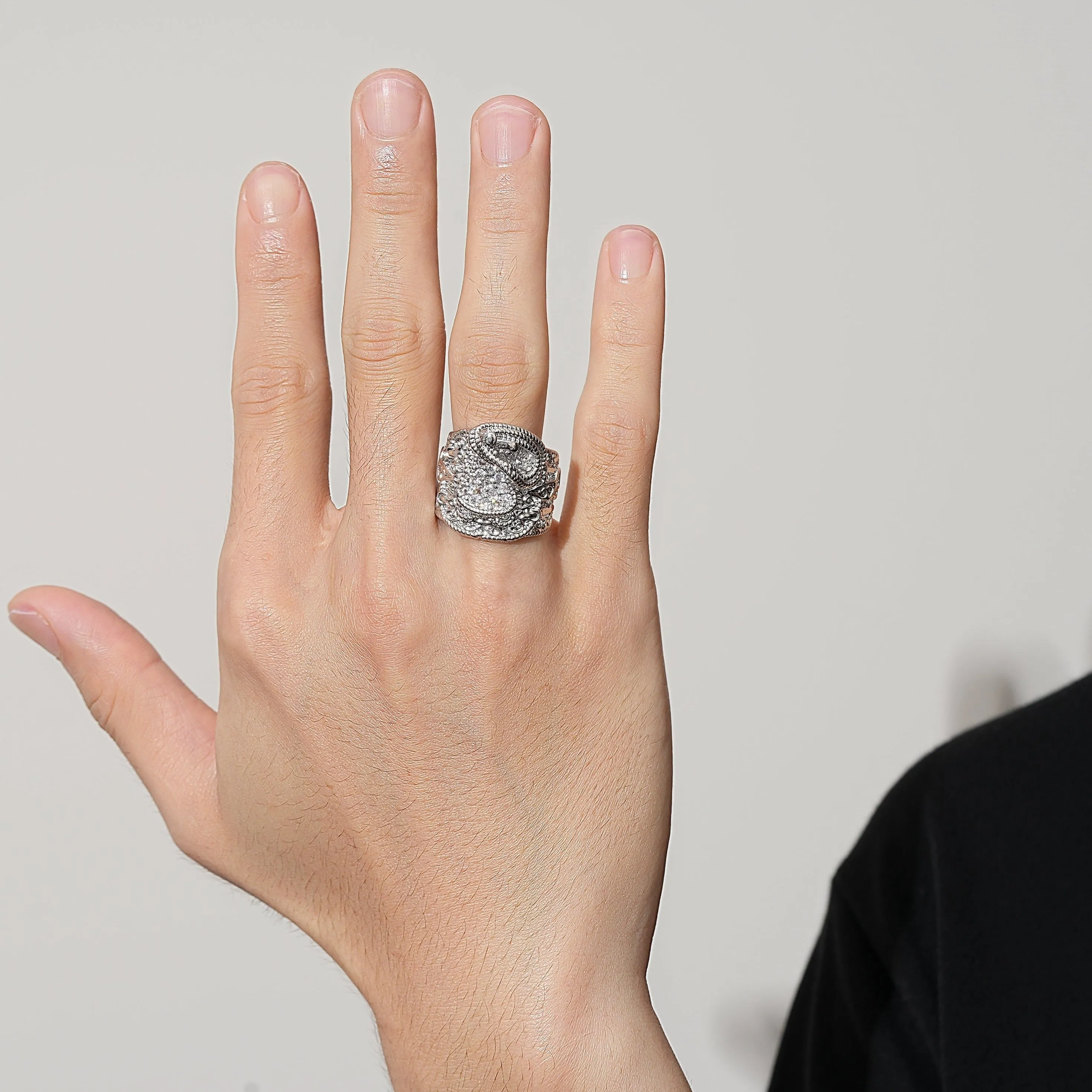 Silver Filled Saddle Ring with Stones Size T Adjustable