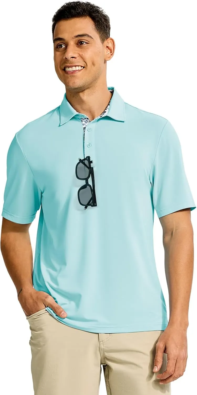 TBMPOY Men's Polo Shirts Short Sleeve 3-Button Golf Moisture Wicking Athletic Tennis T-Shirts Casual Collared Shirt