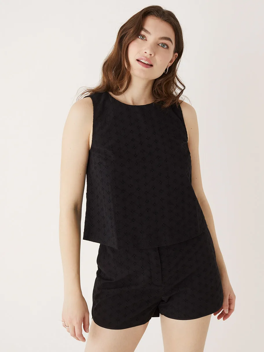 The Embroidered Shell Top in Black