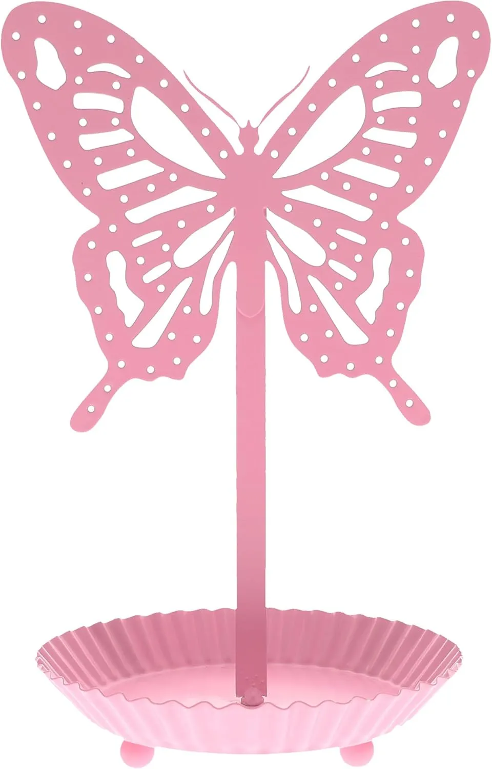 Top Brass Butterfly Earring Holder Organizer Metal Standing Jewelry Tree Display with Ring Tray (Pink)