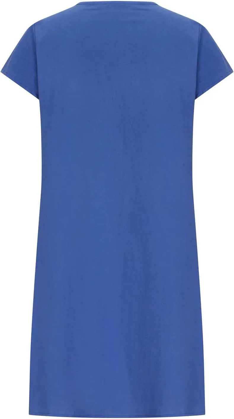 Vintage Summer Cotton Linen Dress for Women Casual Short Sleeve Ruched T Shirts Dress Loose Fit A-Line Beach Sundress