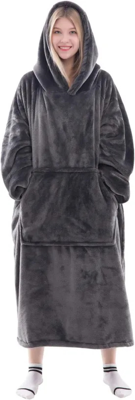 Waitu Wearable Blanket Sweatshirt Gifts for Women and Men, Warm and Cozy Giant Blanket Hoodie, Thick Flannel Blanket with Sleeves and Giant Pocket - Dark Gray