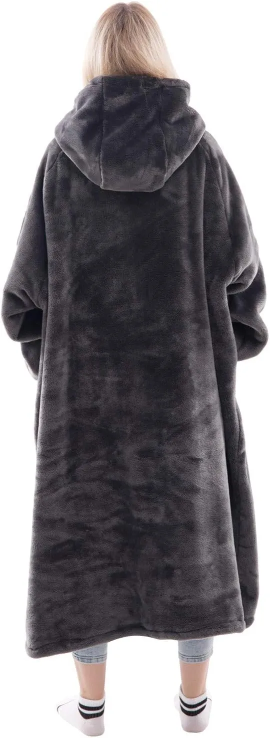 Waitu Wearable Blanket Sweatshirt Gifts for Women and Men, Warm and Cozy Giant Blanket Hoodie, Thick Flannel Blanket with Sleeves and Giant Pocket - Dark Gray