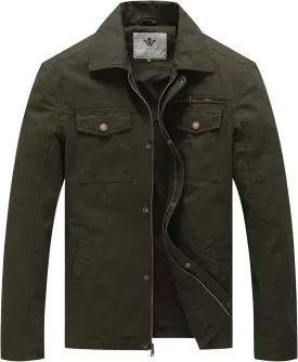 WenVen Men's Casual Canvas Cotton Military Lapel Jacket