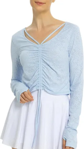 Women Long Sleeve Shirt Sun Shirt Drawstring Ruched Summer Tops Silky Soft Quick Dry Shirts for Casual Athletic Outfits
