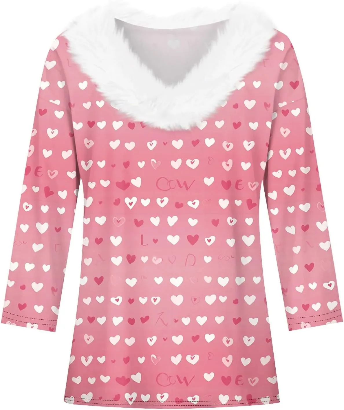 Womens Christmas Holiday Shirts Tops 3/4 Sleeve Faux Fur V Neck T-Shirt Xmas Tree Snowflakes Graphic Top Loose Blouse