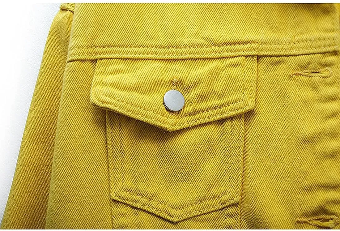 Women's Denim Cotton Button Closed Long Sleeve Solid Color Jacket With Pockets