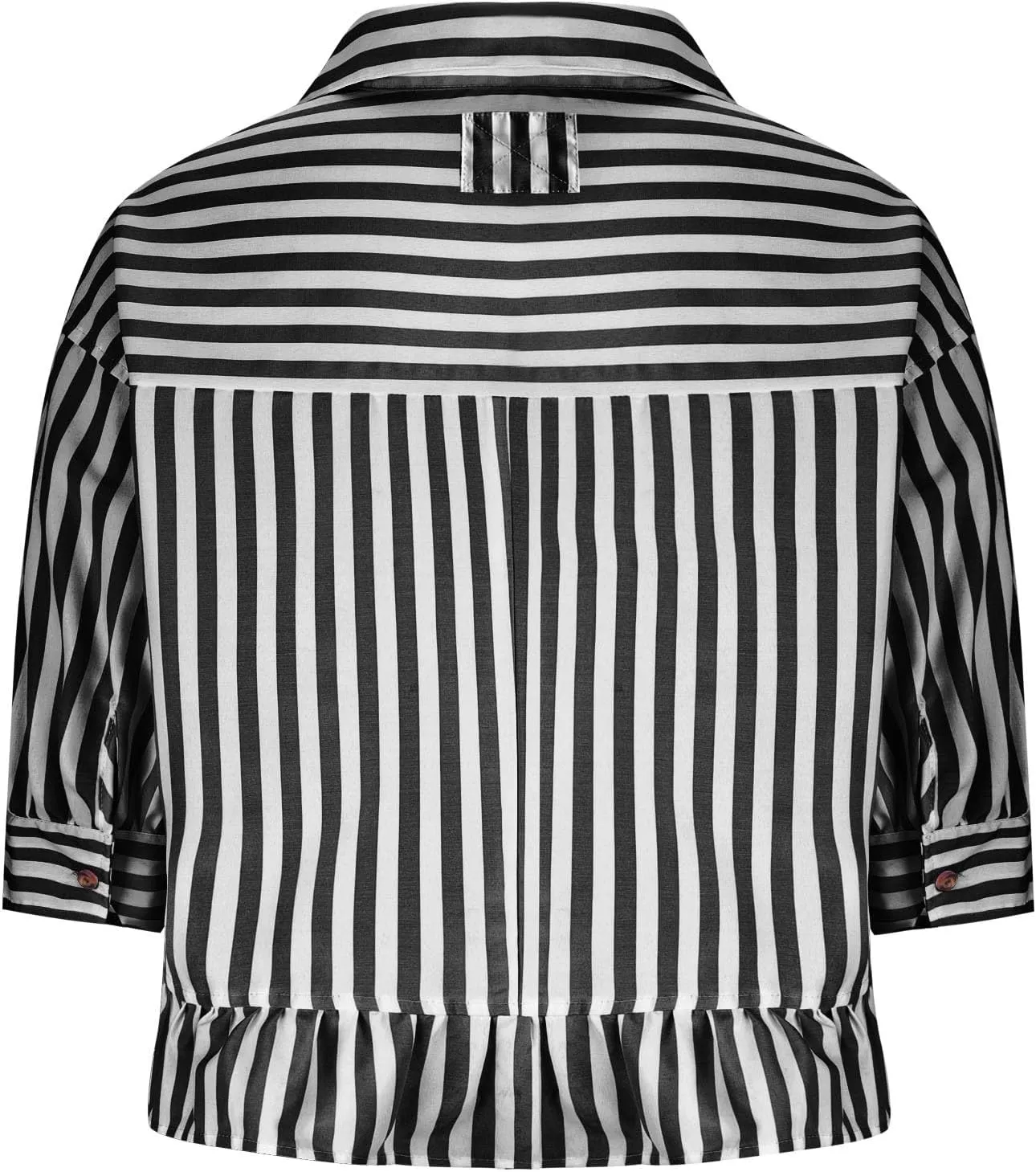 Womens Oversized Button Down 3/4 Sleeve Striped Crop Tops Summer Y2K Peplum Tops Shirts Dressy Blouse Tees