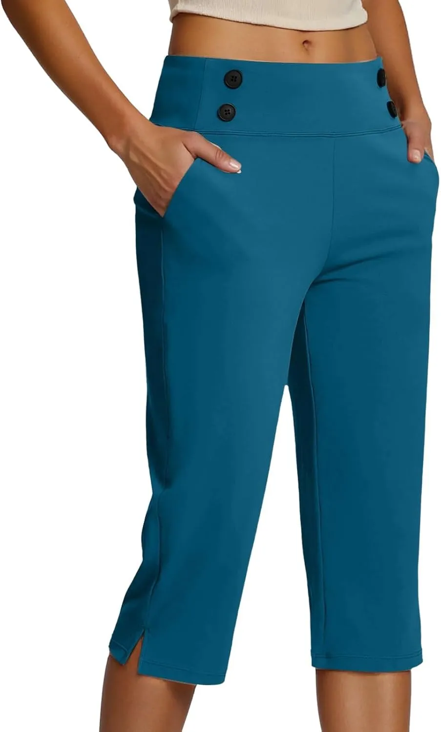 Women's Summer Capri Pants High Waisted Stretch Cropped Trousers Casual Comfortable Yoga Workout Wear Pure Color