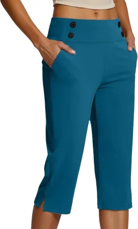 Women's Summer Capri Pants High Waisted Stretch Cropped Trousers Casual Comfortable Yoga Workout Wear Pure Color