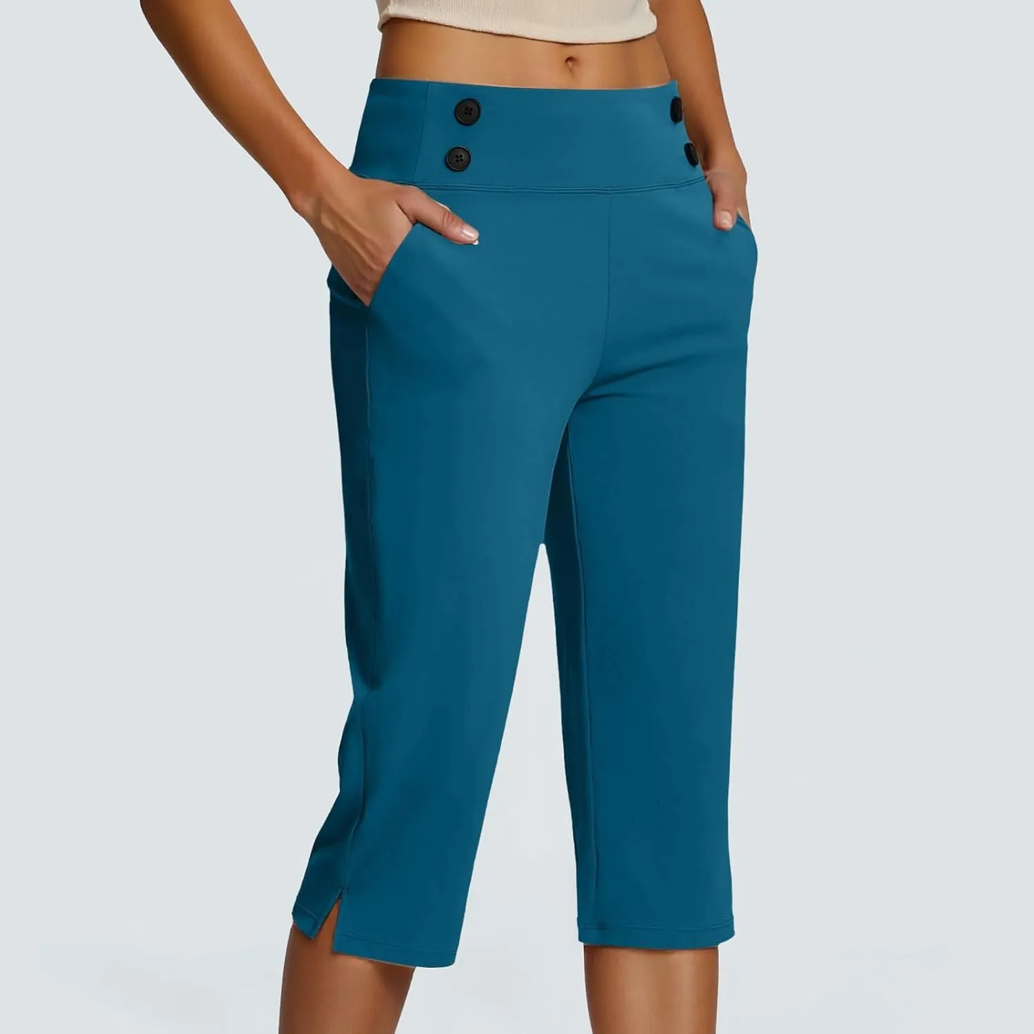 Women's Summer Capri Pants High Waisted Stretch Cropped Trousers Casual Comfortable Yoga Workout Wear Pure Color
