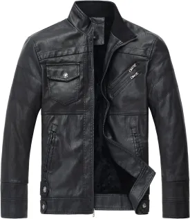 WULFUL Men's Vintage Stand Collar Leather Jacket Motorcycle PU Jacket and Coat