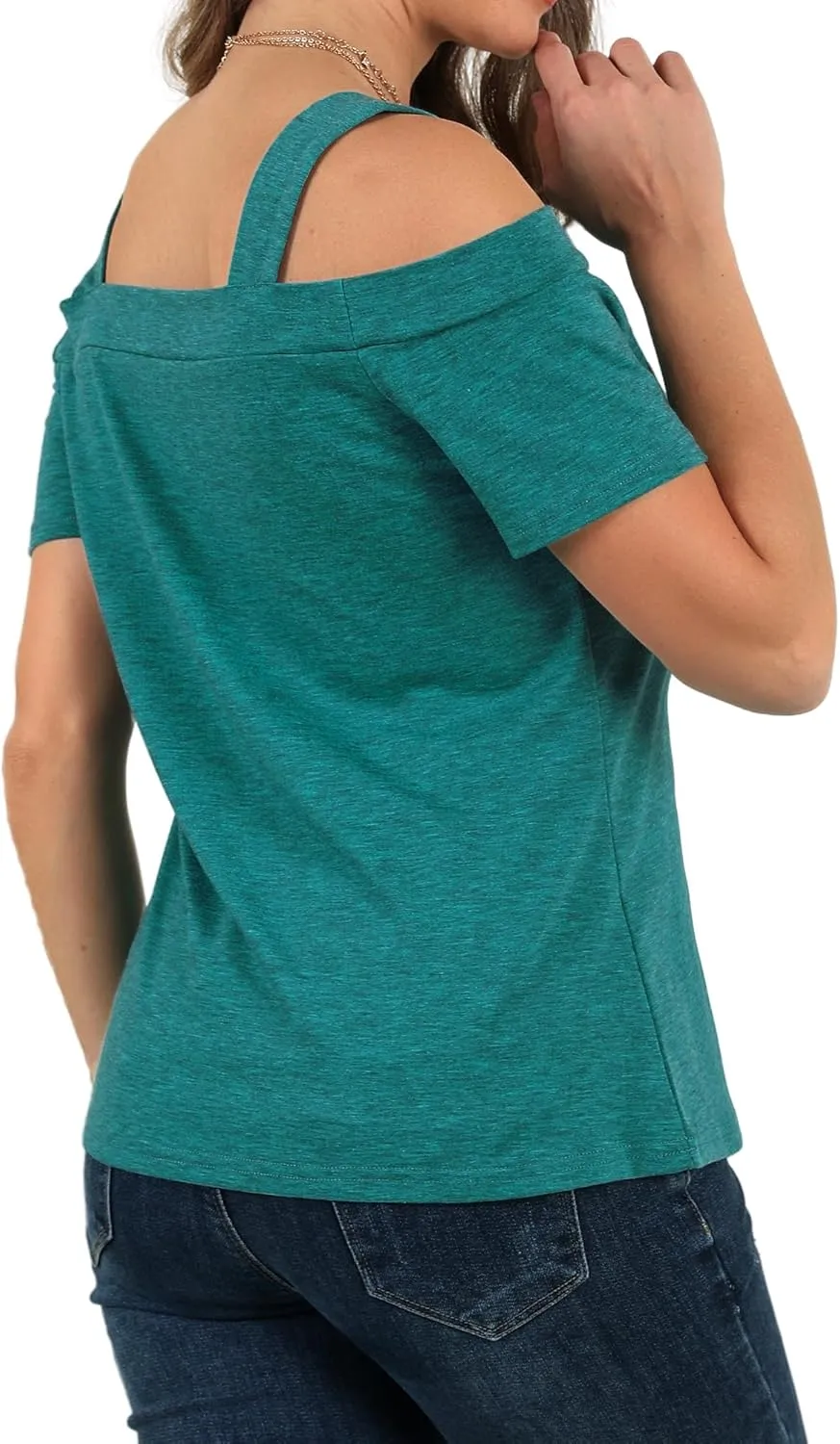ZXZY Women Cold Shoulder Tops Summer Soft Cute Short Sleeve Cut Out Square Neck Blouse T-Shirts